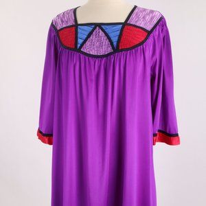 Vtg Henson Kickernick Pruple Mosaic Graphic Abstract Long Caftan Nightgown Dress